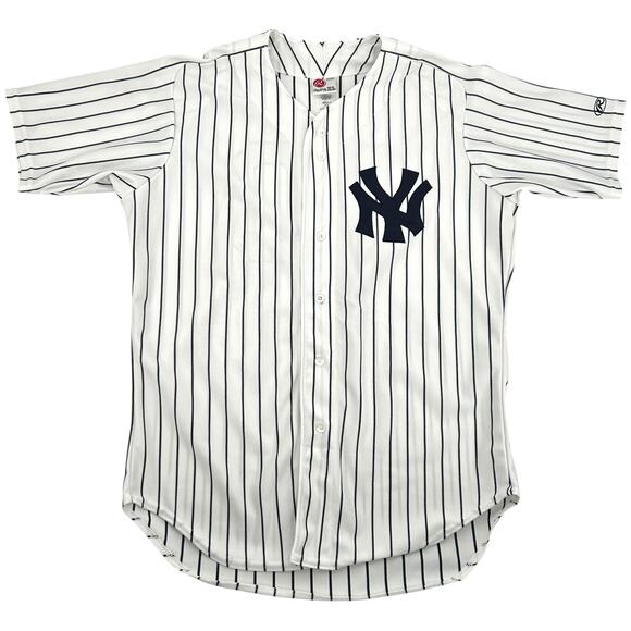 Vtg 90s Men's XL Rawlings New York Yankees Authentic White Pinstripe Jersey #00 - Picture 1 of 8